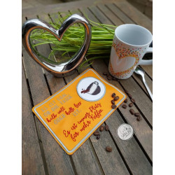 Stickdatei ITH - Mug Rug Spruch "Egal ob halb voll oder halb leer"